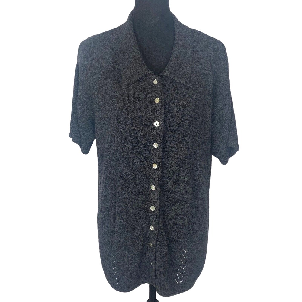 Vtg CAPISTRANO Women Silk Blend Short Sleeve Button Sweater Sz 14/16 Gray 11-3